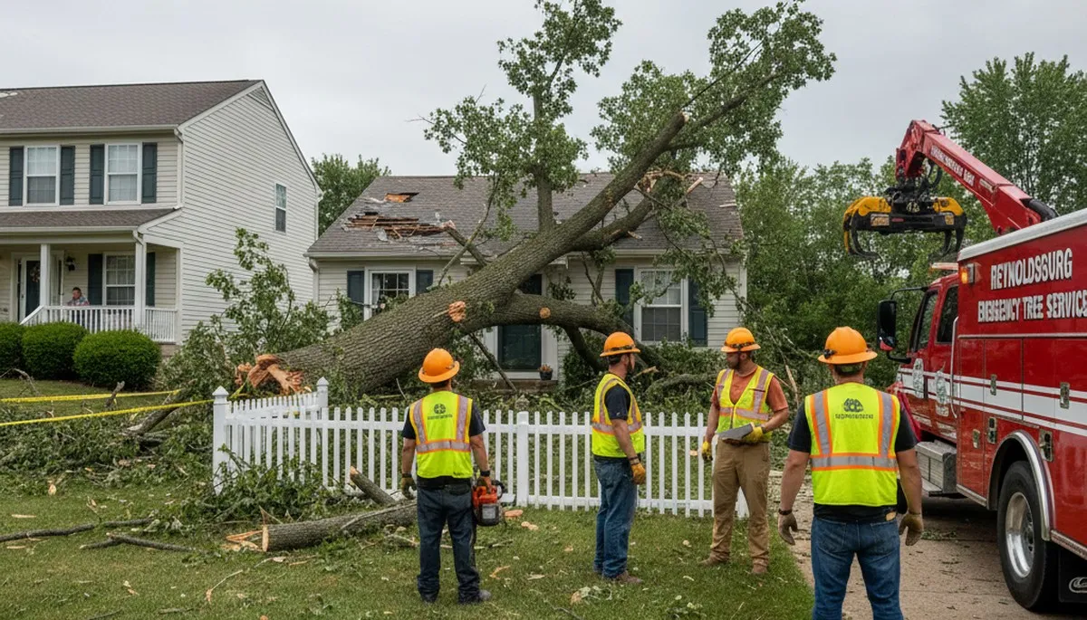 Emergency tree removal crew clearing storm damage for homeowners in Reynoldsburg, Columbus, OH