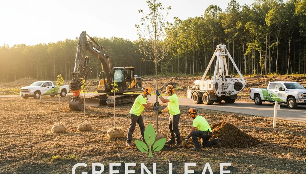 Arborists planting new trees in Columbus, OH for local landscaping and tree care services