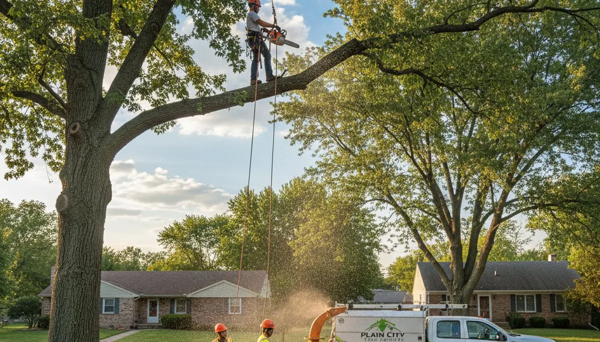 Professional tree removal service in Columbus, OH clearing large oak safely